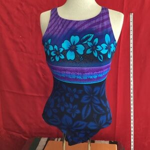Vintage Beach native one piece swim suit bathing suit Hawaiian flowers floral